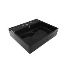Simple 23-5/8" Rectangular Ceramic Vessel or Wall Mounted Bathroom Sink with Three Faucet Holes - Includes Overflow