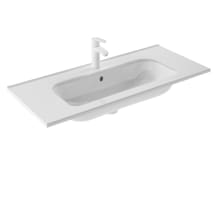 Slim 39-3/8" Rectangular Ceramic Drop In Bathroom Sink with Overflow and Single Hole
