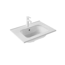 Slim 23-5/8" Rectangular Ceramic Drop In Bathroom Sink with Overflow and Single Hole