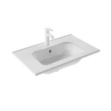 Slim 27-13/16" Rectangular Ceramic Drop In Bathroom Sink with Overflow and Single Hole