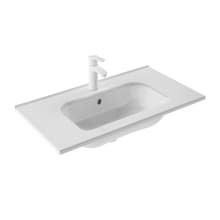 Slim 31-1/2" Rectangular Ceramic Drop In Bathroom Sink with Overflow and Single Hole