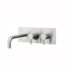 Steel Wall Mounted Tub Filler with Metal Lever Handles and Built-In Hand Shower Diverter