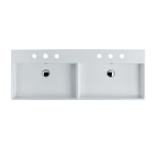 Unlimited 55-1/2" Rectangular Ceramic Vessel / Wall Mounted Bathroom Sink with Overflow and 3 Faucet Holes at 4" Centers