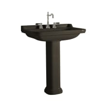 Waldorf 31-1/2" Rectangular Ceramic Pedestal Bathroom Sink with 3 Faucet Holes at 8" Centers
