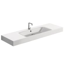 55-1/8" Ceramic Wall Mounted / Vessel Bathroom Sink With 1 Hole Drilled and Overflow