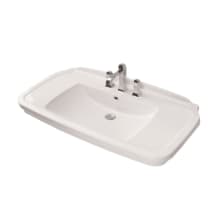 39-7/16" Ceramic Wall Mounted / Vessel Bathroom Sink With Three Holes Drilled and Overflow