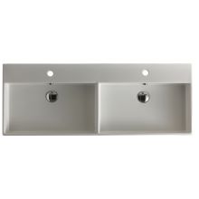 Ceramica I 47-1/5" Ceramic Double Basin Vessel or Wall Mounted Sink with Two Faucet Holes - Includes Overflow