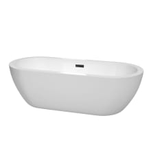 Soho 72" Free Standing Acrylic Soaking Tub with Center Drain, Drain Assembly, and Overflow