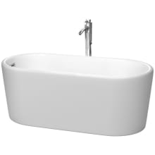 Ursula 59" Free Standing Acrylic Soaking Tub with Reversible Drain, Drain Assembly, and Overflow - Includes Floor Mounted Tub Filler with Hand Shower