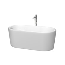 Ursula 59" Free Standing Acrylic Soaking Tub with Reversible Drain, Drain Assembly, and Overflow - Includes Floor Mounted Tub Filler with Hand Shower