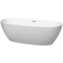 Juno 71" Free Standing Acrylic Soaking Tub with Center Drain, Drain Assembly, and Overflow
