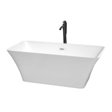 Tiffany 59" Free Standing Acrylic Soaking Tub with Center Drain, Drain Assembly, and Overflow - Includes Floor Mounted Tub Filler with Hand Shower