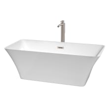 Tiffany 67" Free Standing Acrylic Soaking Tub with Center Drain, Drain Assembly, and Overflow - Includes Floor Mounted Tub Filler with Hand Shower