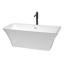 Tiffany 67" Free Standing Acrylic Soaking Tub with Center Drain, Drain Assembly, and Overflow - Includes Floor Mounted Tub Filler with Hand Shower