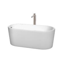 Ursula 59" Free Standing Acrylic Soaking Tub with Reversible Drain, Drain Assembly, and Overflow - Includes Floor Mounted Tub Filler with Hand Shower
