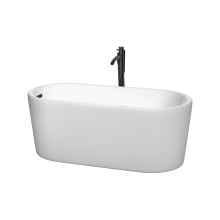Ursula 59" Free Standing Acrylic Soaking Tub with Reversible Drain, Drain Assembly, and Overflow - Includes Floor Mounted Tub Filler with Hand Shower
