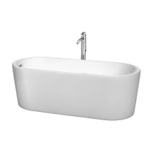 Ursula 67" Free Standing Acrylic Soaking Tub with Reversible Drain, Drain Assembly, and Overflow - Includes Floor Mounted Tub Filler with Hand Shower