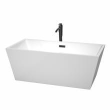 Sara 63" Free Standing Acrylic Soaking Tub with Center Drain, Drain Assembly, and Overflow - Includes Floor Mounted Tub Filler with Hand Shower