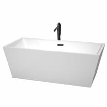 Sara 67" Free Standing Acrylic Soaking Tub with Center Drain, Drain Assembly, and Overflow - Includes Floor Mounted Tub Filler with Hand Shower