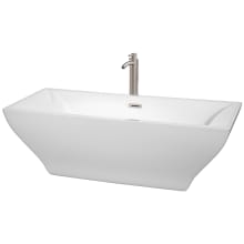 Maryam 72" Free Standing Acrylic Soaking Tub with Center Drain, Drain Assembly, and Overflow - Includes Floor Mounted Tub Filler with Hand Shower