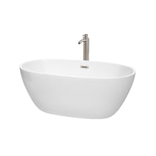 Juno 59" Free Standing Acrylic Soaking Tub with Center Drain, Drain Assembly, and Overflow - Includes Floor Mounted Tub Filler with Hand Shower