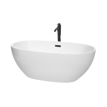 Juno 63" Free Standing Acrylic Soaking Tub with Center Drain, Drain Assembly, and Overflow - Includes Floor Mounted Tub Filler with Hand Shower