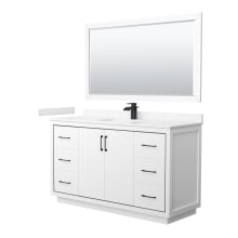 Icon 60" Free Standing Single Basin Vanity Set with Cabinet, Cultured Marble Vanity Top, and Framed Mirror