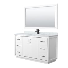 Icon 60" Free Standing Single Basin Vanity Set with Cabinet, Marble Vanity Top, and Framed Mirror