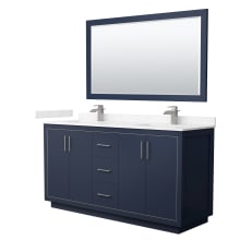 Icon 66" Free Standing Double Basin Vanity Set with Cabinet, Cultured Marble Vanity Top, and Framed Mirror