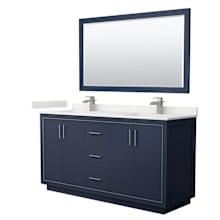Icon 66" Free Standing Double Basin Vanity Set with Cabinet, Quartz Vanity Top, and Framed Mirror