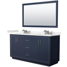 Icon 66" Free Standing Double Basin Vanity Set with Cabinet, Quartz Vanity Top, and Framed Mirror