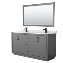 Icon 66" Free Standing Double Basin Vanity Set with Cabinet, Marble Vanity Top, and Framed Mirror