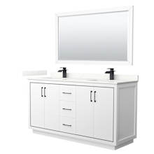 Icon 66" Free Standing Double Basin Vanity Set with Cabinet, Quartz Vanity Top, and Framed Mirror
