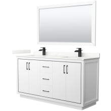 Icon 66" Free Standing Double Basin Vanity Set with Cabinet, Quartz Vanity Top, and Framed Mirror