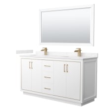Icon 66" Free Standing Double Basin Vanity Set with Cabinet, Cultured Marble Vanity Top, and Framed Mirror