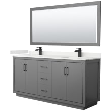 Icon 72" Free Standing Double Basin Vanity Set with Cabinet, Quartz Vanity Top, and Framed Mirror