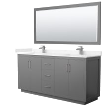Icon 72" Free Standing Double Basin Vanity Set with Cabinet, Cultured Marble Vanity Top, and Framed Mirror
