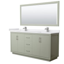Icon 72" Free Standing Double Basin Vanity Set with Cabinet, Cultured Marble Vanity Top, and Framed Mirror