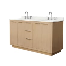 Maroni 60" Free Standing Double Basin Vanity Set with Cabinet and Quartz Vanity Top