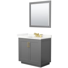 Miranda 36" Free Standing Single Basin Vanity Set with Cabinet, Quartz Vanity Top, and Framed Mirror