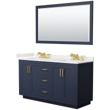 Miranda 60" Free Standing Double Basin Vanity Set with Cabinet, Quartz Vanity Top, and Framed Mirror