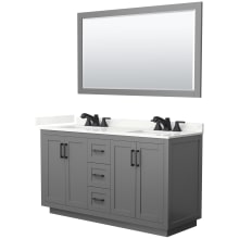 Miranda 60" Free Standing Double Basin Vanity Set with Cabinet, Quartz Vanity Top, and Framed Mirror