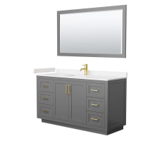 Miranda 60" Free Standing Single Basin Vanity Set with Cabinet, Cultured Marble Vanity Top, and Framed Mirror