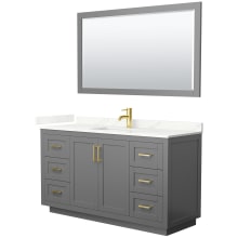 Miranda 60" Free Standing Single Basin Vanity Set with Cabinet, Quartz Vanity Top, and Framed Mirror