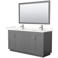 Miranda 66" Free Standing Double Basin Vanity Set with Cabinet, Quartz Vanity Top, and Framed Mirror