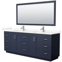 Miranda 84" Free Standing Double Basin Vanity Set with Cabinet, Quartz Vanity Top, and Framed Mirror
