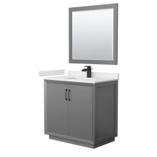 Strada 36" Free Standing Single Basin Vanity Set with Cabinet, Cultured Marble Vanity Top, and Framed Mirror