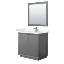 Strada 36" Free Standing Single Basin Vanity Set with Cabinet, Cultured Marble Vanity Top, and Framed Mirror