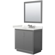 Strada 36" Free Standing Single Basin Vanity Set with Cabinet, Quartz Vanity Top, and Framed Mirror