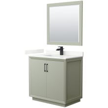 Strada 36" Free Standing Single Basin Vanity Set with Cabinet, Quartz Vanity Top, and Framed Mirror